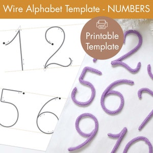 number templates - printable template for wire art  - cursive font numbers - tricotin -knitted number sign template