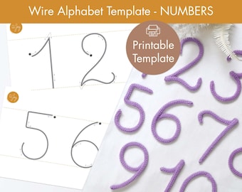 number templates - printable template for wire art  - cursive font numbers - tricotin -knitted number sign template - instant download