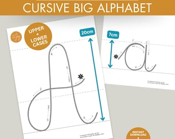 Cursive Alphabet Template (XL Wire Letters) for tricotin / knitted names/ wire art - instant download - printable alphabet