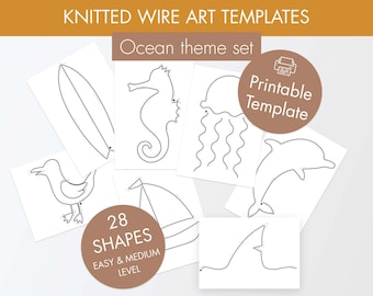 template for wire art - printable template for wire art - ocean theme set - nursery wall art - template for knitted shapes - tricotin