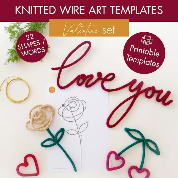 template for wire art, Valentine printable template for wire art wall art - template for knitted shapes and word, tricotin