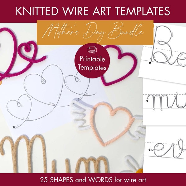 Mother's day template bundle - printable template for wire art - words and shapes templates