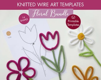modello di pacchetto floreale - modello stampabile per wire art - botanico - fiori - foglie - modello di forma tricotin - maglia francese
