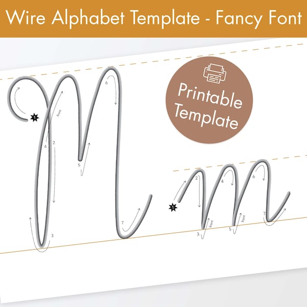 Wire alphabet template - printable template for wire art - uppercase and lowercase alphabet - cursive alphabet - elegant font template