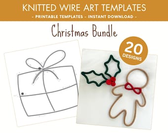 Christmas printable template for wire art wall art - template for knitted shapes, tricotin, printable instant download
