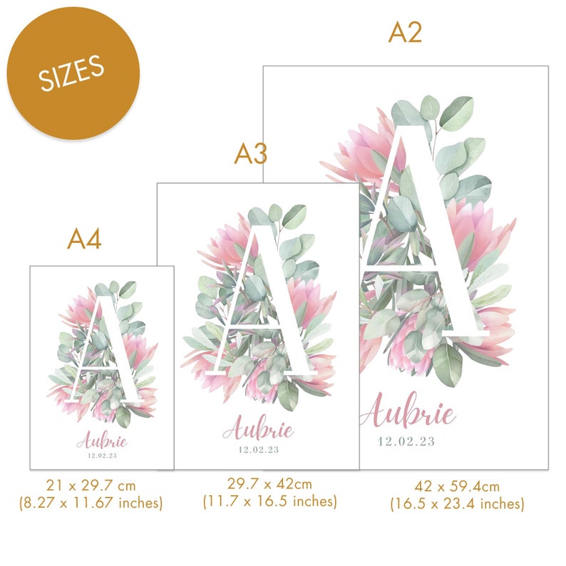 Australian nature flowers custom poster for nursery and kids room, botanic calligraphy wall art, personalised digital poster image 6