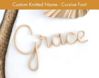 personalized knit name sign, knitted wire name, knit wire word, wire rope sign, nursery name sign, baby name reveal sign, cord name sign