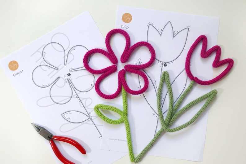 modello di pacchetto floreale modello stampabile per wire art botanico fiori foglie modello di forma tricotin maglia francese immagine 5