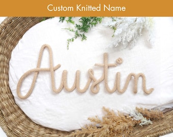 personalised knit name sign, knitted wire name, knit wire word, wire rope sign, nursery name sign, baby name reveal sign, cord name sign