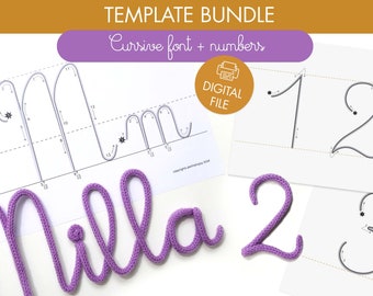 numero modello bundle + carattere corsivo - modello stampabile per wire art - tricotina - segno e parole lavorate a maglia - download istantaneo