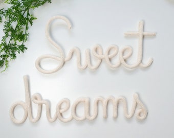 nursery wall sign, knit sign, knitted wire sign, knit wire word, wire rope sign, nursery  sign, sweet dreams, nursery decor