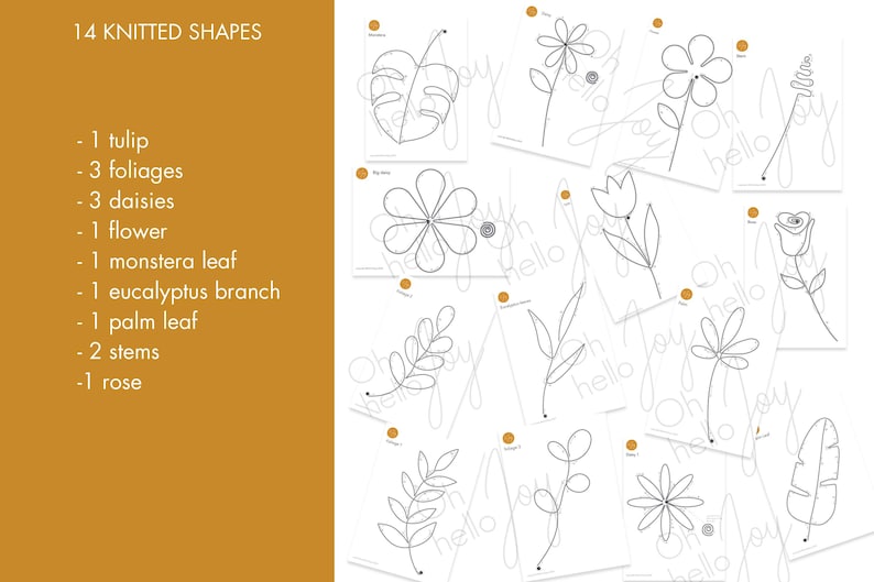 modello di pacchetto floreale modello stampabile per wire art botanico fiori foglie modello di forma tricotin maglia francese immagine 7
