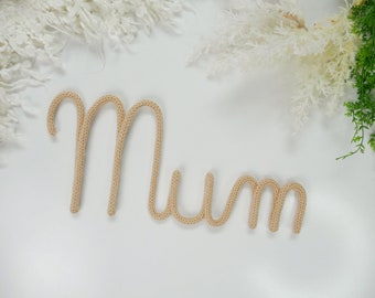 Mothers day gift - mum - knitted sign  French knitted word - hanging word - custom order - 40 colors -  wall decoration -