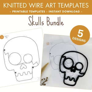 Skull bundle - Halloween printable template for wire art - template for knitted shapes, tricotin, instant download beginners friendly