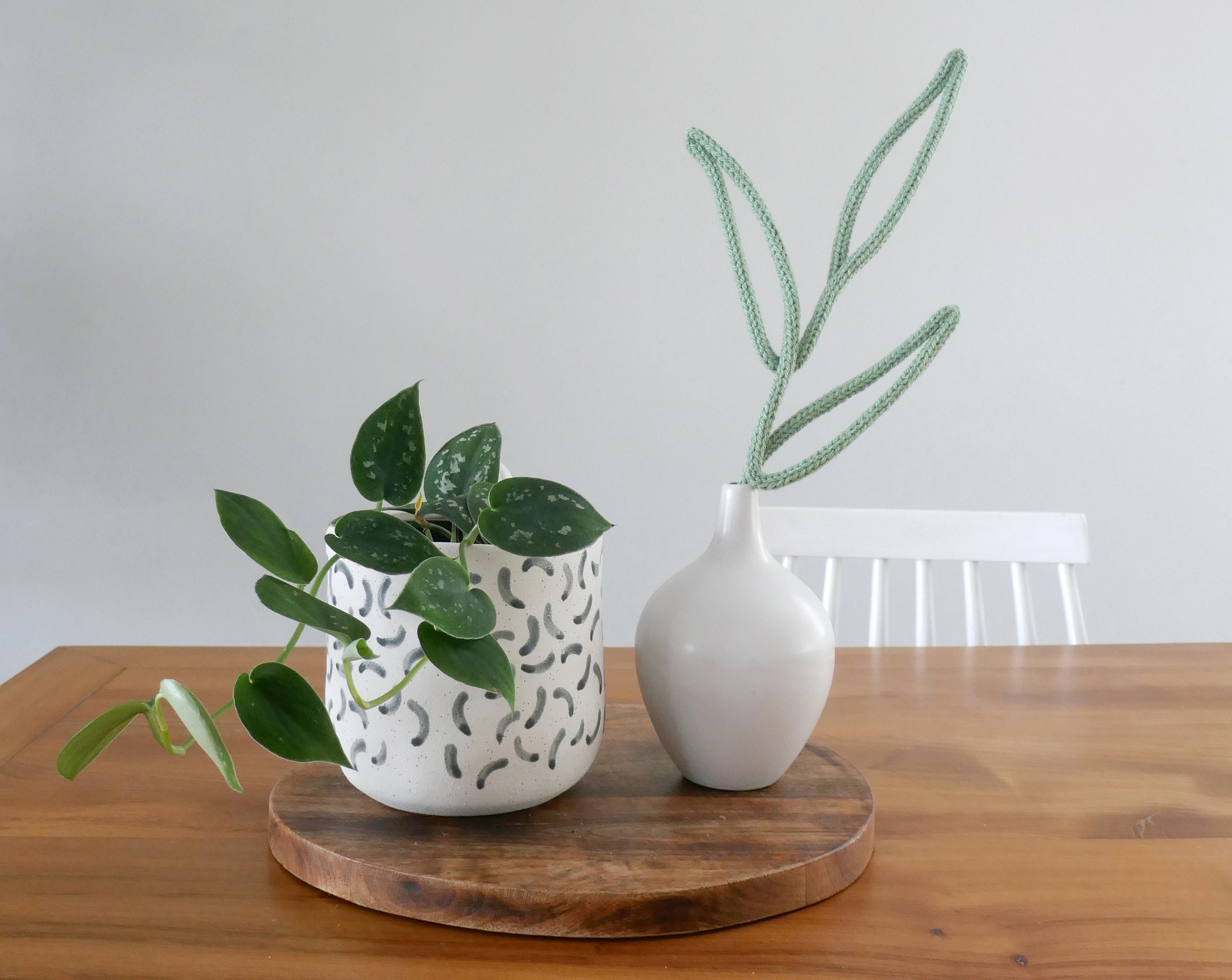 3 Leaves Stem - French Knitted Foliage Shape -Wall Hanger 34 Colours Wall Decor For Crazy Plant Peop