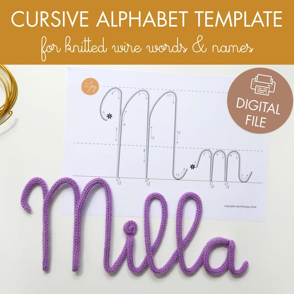 cursive alphabet template - printable letter template for wire art - uppercase + lowercase alphabet - knitted names - font template