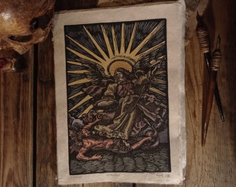 Hand-colored print// St. Michael