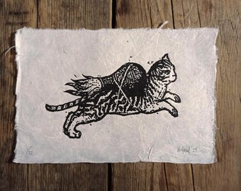 Art print // flying cat