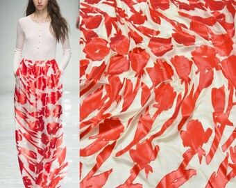 Silk crepe black with red flowers 8393