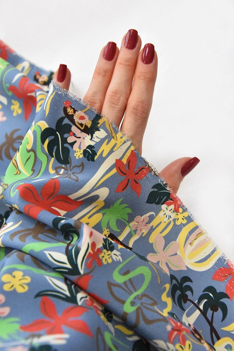 Silk fabric palm trees coconuts. Coconut print fabric. Etsy