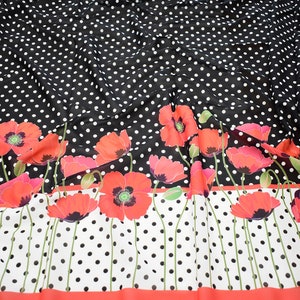 Silk crepe black with red flowers 8393