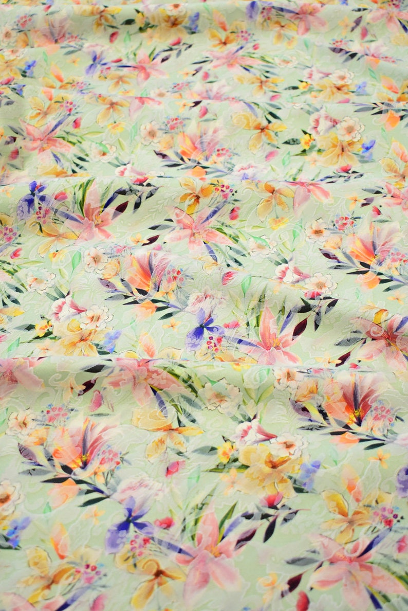 Matelassé cotton jacquard fabric print floral Designer fabric Etsy