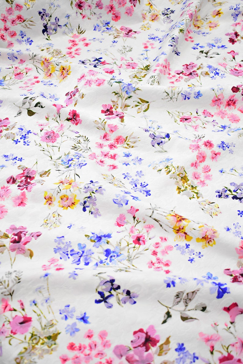 Matelassé cotton jacquard fabric print floral Designer fabric | Etsy
