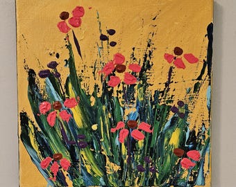 Original acrylic floral painting nature wall art 8x8 "HELLO MORNING"