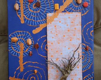 Warm Vibes Mixed Media Art: Blue Orange Collage (11x14)