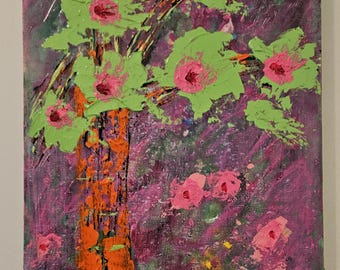 Original abstract floral acrylic painting 12x16 " STAY CHARGED: