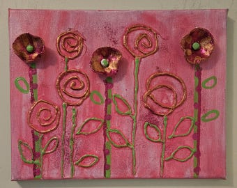 Original collage painting sculpture art 11x14 "PRETTY IN PINK"