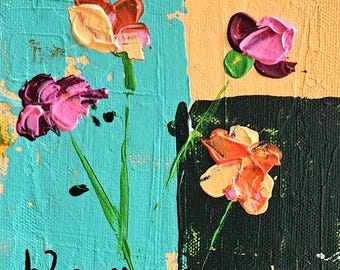 Original floral painting acrylic unique wall decor 6x6