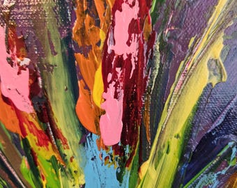 Abstract Floral Painting:original unique Bold Acrylic Wall Art 12x16 "BURST OF COLOR"