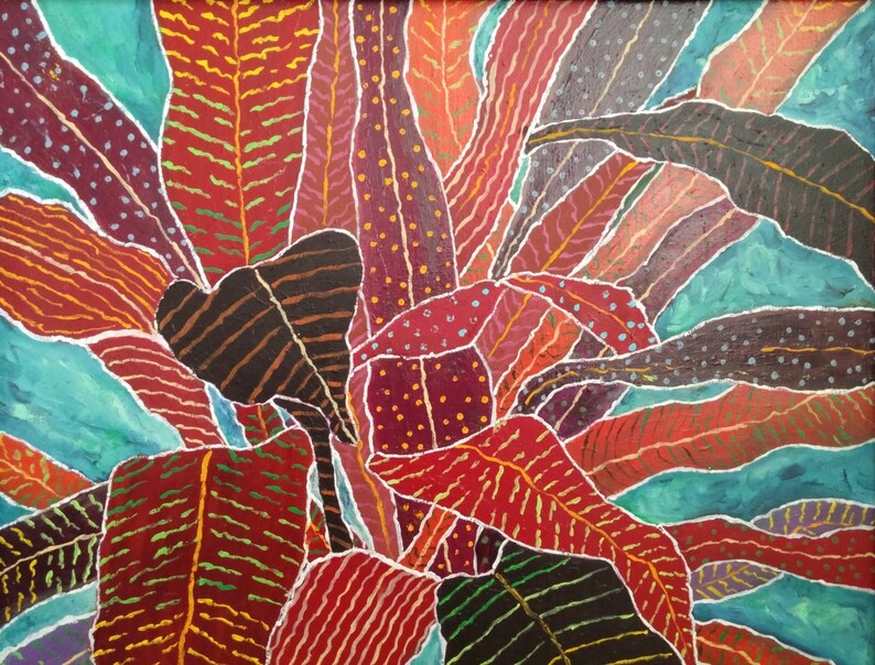 Red Garden Framed Acrylic Original Nature Painting Colorful Image 0