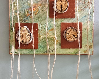 collage nature painting"TREES HUM"  mixed media art original unique wall art