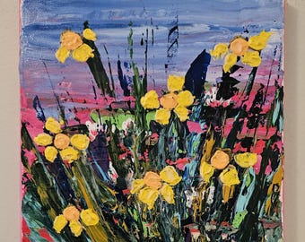 Original acrylic floral abstract painting 8x8 "SUNRISE JOY"