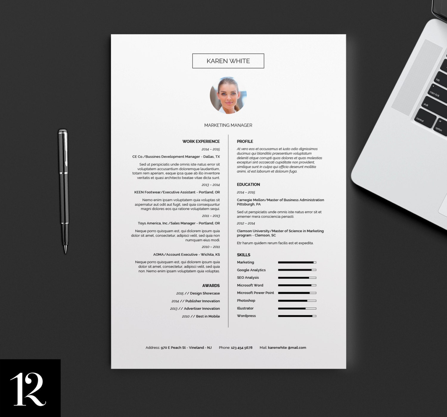 Resume Template / CV Template Cover Letter / B&W Resume - Etsy