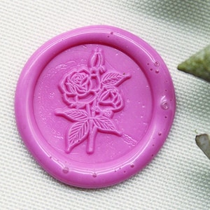 Bellissimo timbro di ceralacca con rosa, Bellissimo timbro di ceralacca con rosa Sigillo di ceralacca personalizzato con fiore - M526