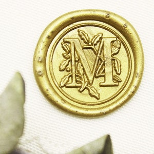 Alphabet Buchstabe mit Blatt , Wachs Siegel Stempel , römische Hauptstadt Anfangsmonogramm Messingstempel , Hochzeitsstempel