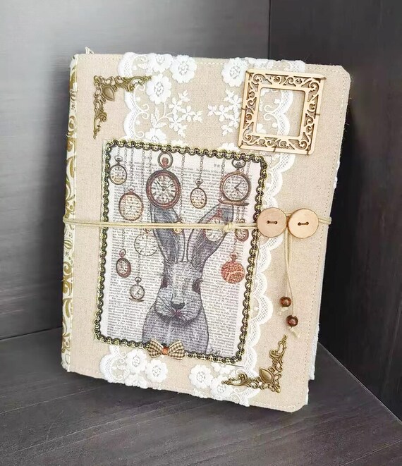 A5 ウサギのレース ノートブック オリジナル ファブリック ジャーナル