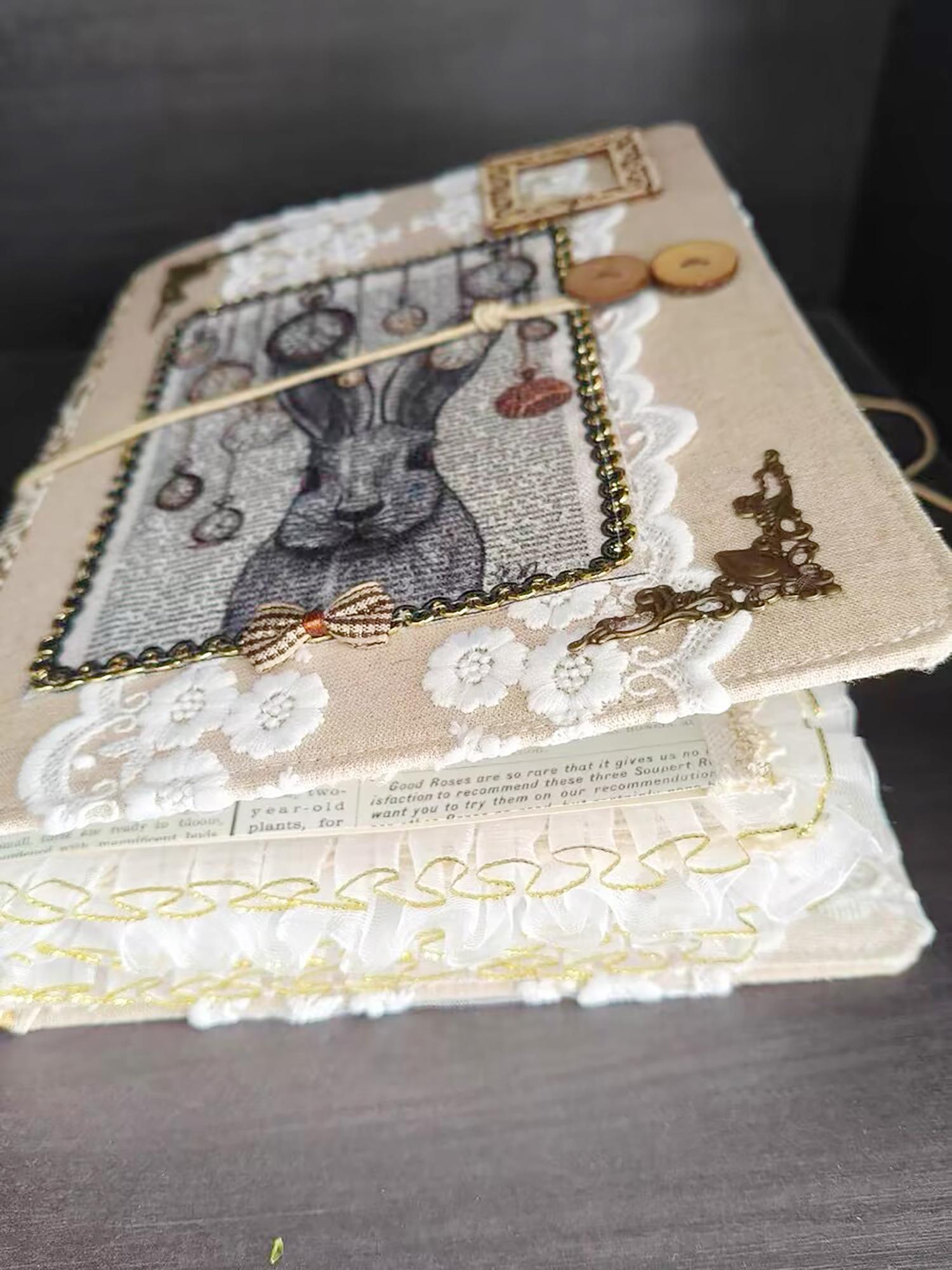 A5 ウサギのレース ノートブック オリジナル ファブリック ジャーナル