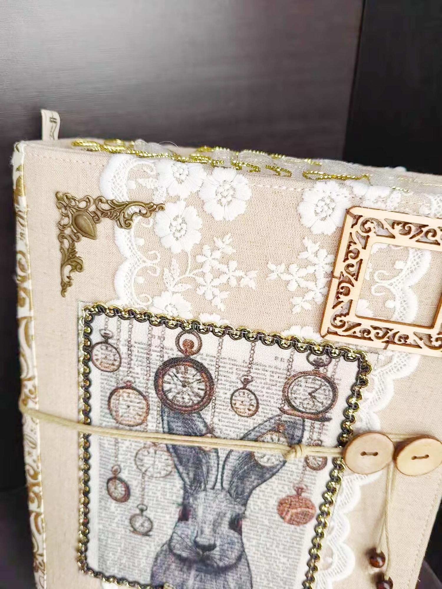 A5 ウサギのレース ノートブック オリジナル ファブリック ジャーナル