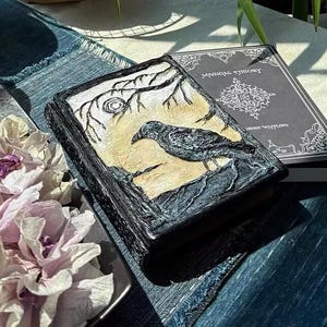 Journal noir corbeau avec carnet gothique, 260 pages kraft vierges, carnet de croquis d'art gothique, journal fait main en relief corbeau