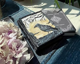 Black Raven Journal with Gothic Notebook  ,  260 Blank Kraft Pages  ,Gothic Art Sketchbook,Raven Embossed Handmade Journal