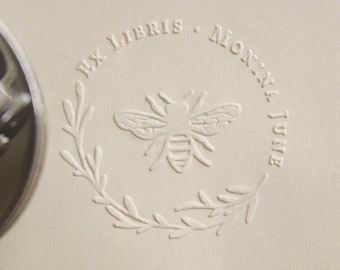 Custom Book Stamp with Wreath Bee, Personalized Bee Embosser, Scrap Booking Embosser, envelopes embosser, hand held embosser,Paper embosser