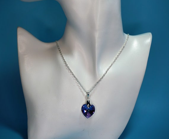 Marine Blue Heart Necklace, Swarovski Crystal Heart Pendant Deep Teal  Sterling Silver, Horizon Bridesmaid Wedding Gift, Valentine Jewelry - Etsy