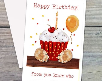 Birthday Card from Dog, Cute Dog Card, Happy Birthday From Pet, Happy Birthday Cupcake with Candle, Grand Dog, Dog Mom, Dog Dad