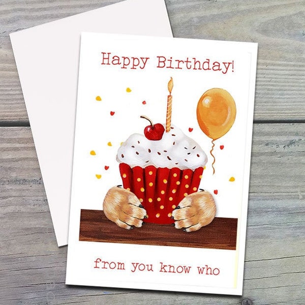 Birthday Card from Dog, Cute Dog Card, Happy Birthday From Pet, Happy Birthday Cupcake with Candle, Grand Dog, Dog Mom, Dog Dad