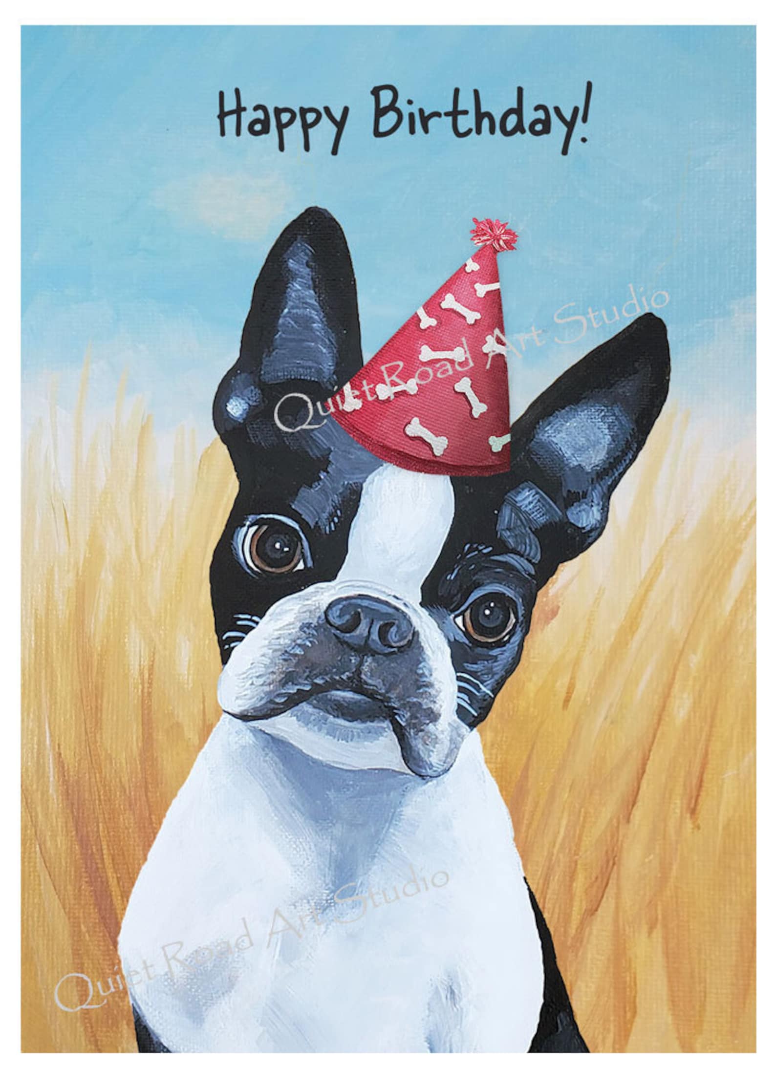 Boston Terrier Birthday Card Boston Terrier Greeting Card Etsy