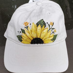 ladies cotton baseball cap with hand painted sunflowers
